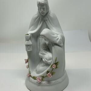 Touch Of Rose" By Roman Holy Family Bisque Music Box Light Porcelain